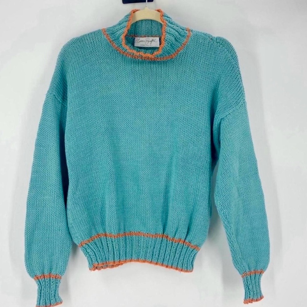 Vintage 70’s Blue Sweater / Orange Trim
